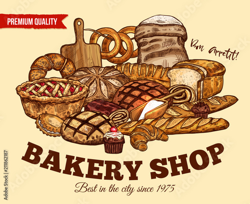 Vector bread sketch poster for bakery shop