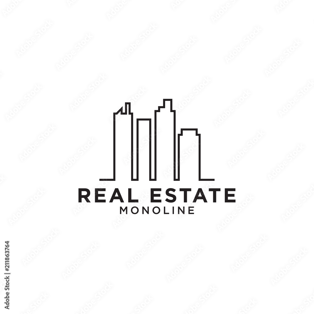 Real estate skyscraper mono line logo design template