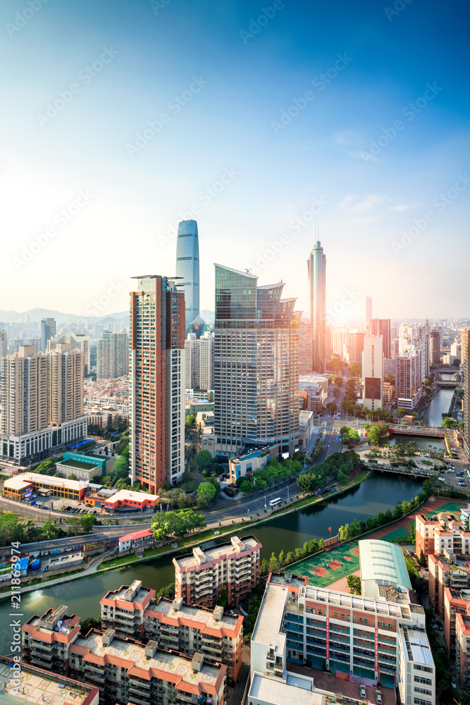Naklejka premium Shenzhen Caiwuwei okręgu linia horyzontu