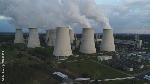 Aerial view of large coal fired power station, electricity generation and carbon dioxide emissions in Eastern Germany