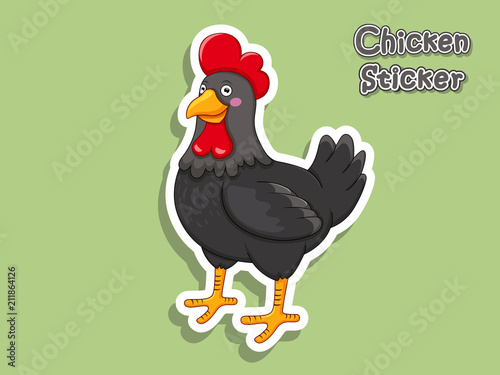 Cute Cartoon Chicken Sticker. Vector Illustration With Cartoon Style Funny Animal.