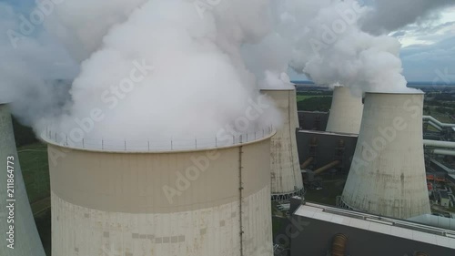 Aerial view of reactors coal fired power station, heavy industry, air pollution, climate change, global warming, Germany Europe