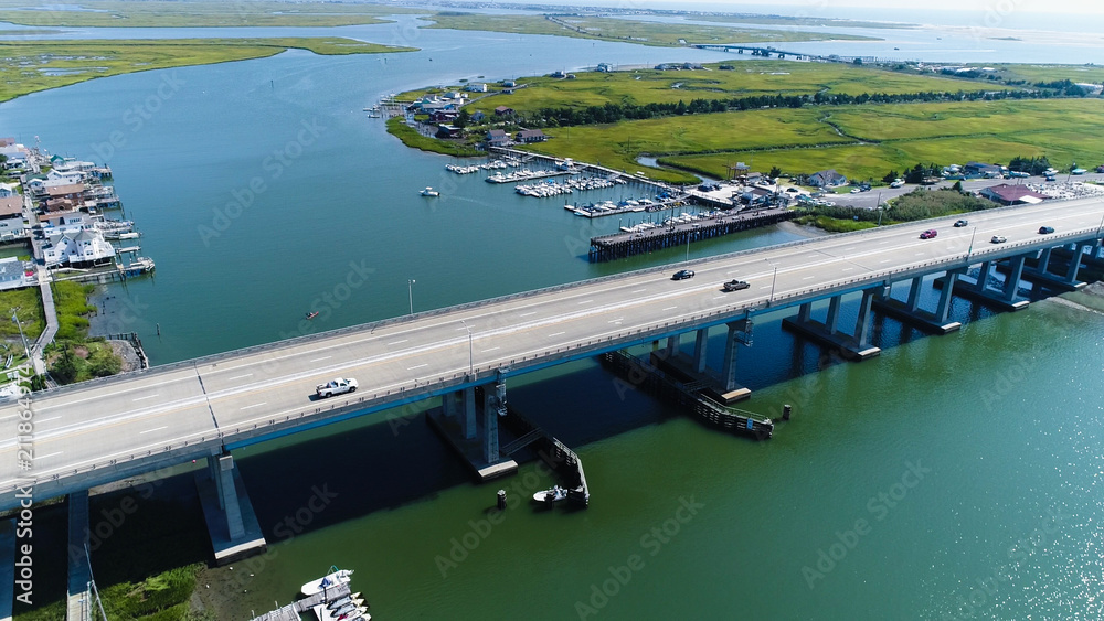 Wildwood New Jersey Shore Aerial of Bridge, Marsh and Marina