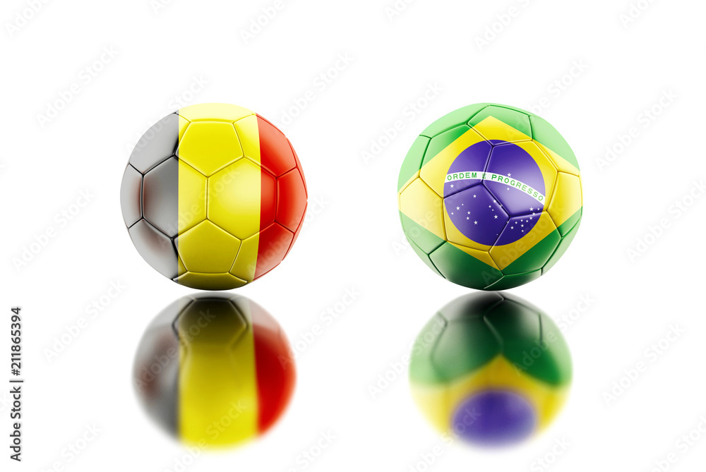 3d Soccer balls with Belgium and Brazil flags. 3d Soccer balls with Belgium and Brazil flags.