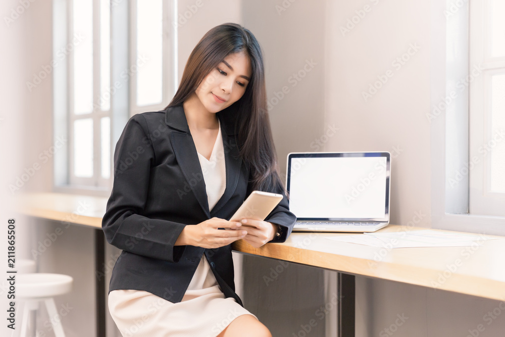 Business woman chat or working to customer with computer laptop for success background.