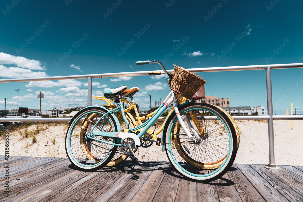 Fototapeta premium Old Style Bikes on New Jersey Shore Beach Boardwalk