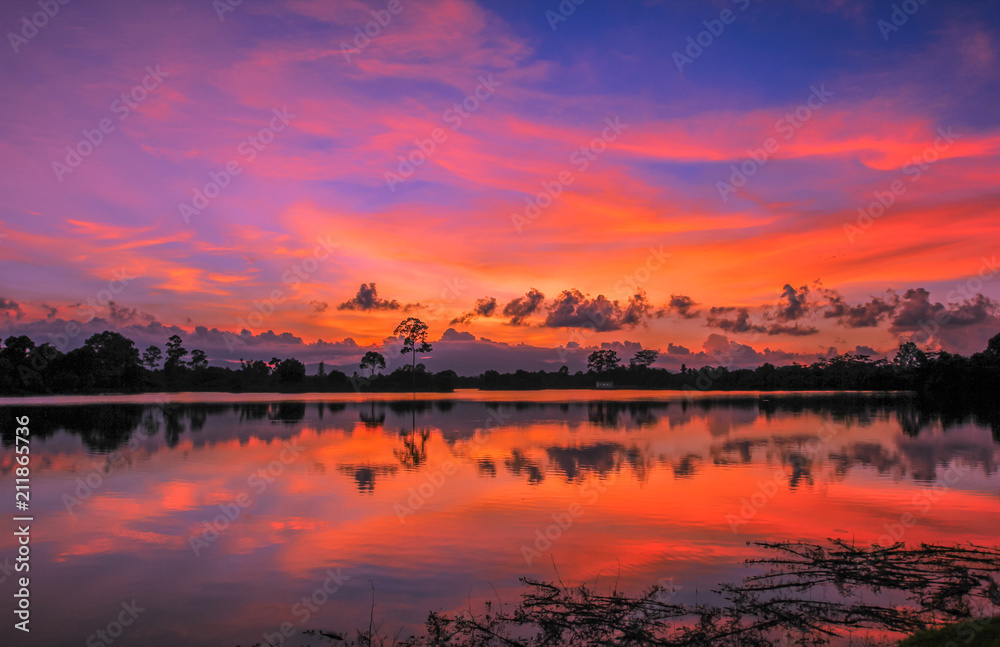 Twilight sky color is bright, natural beauty. It is very rare in the summer.