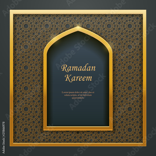 Ramadan Kareem Islamic design mosque golden door window tracery