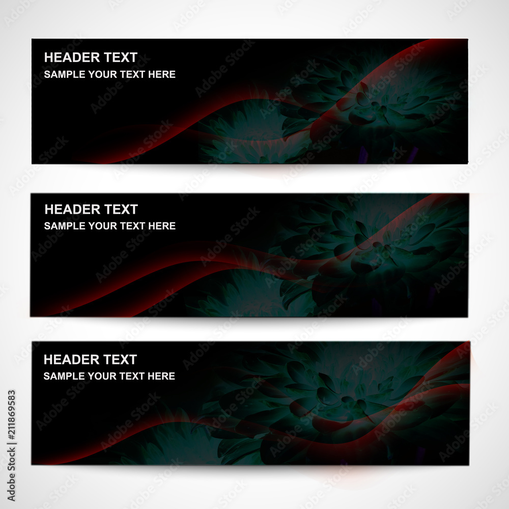 Fototapeta premium Abstract header color wave design element with red lighting effect. Red line and wave.Black backgrounds