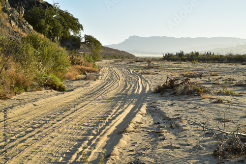 Photos morning on sandy beach road in tropical Baja, Mexico