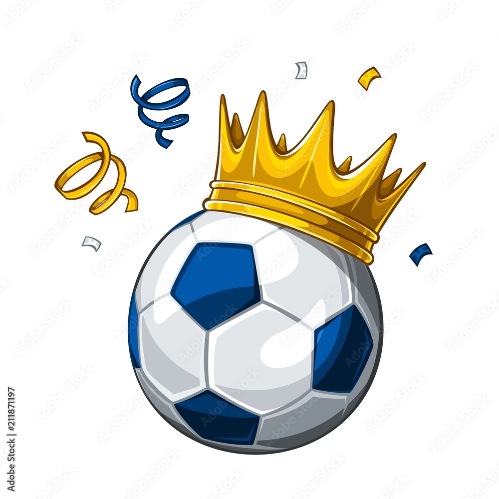 Φωτογραφία Vector colorful illustration of blue soccer ball in golden crown, isolated on white background