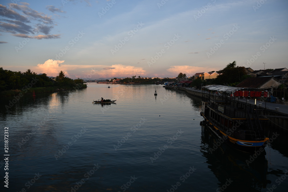 Fishing boat in early morning in Hoian Vietnam