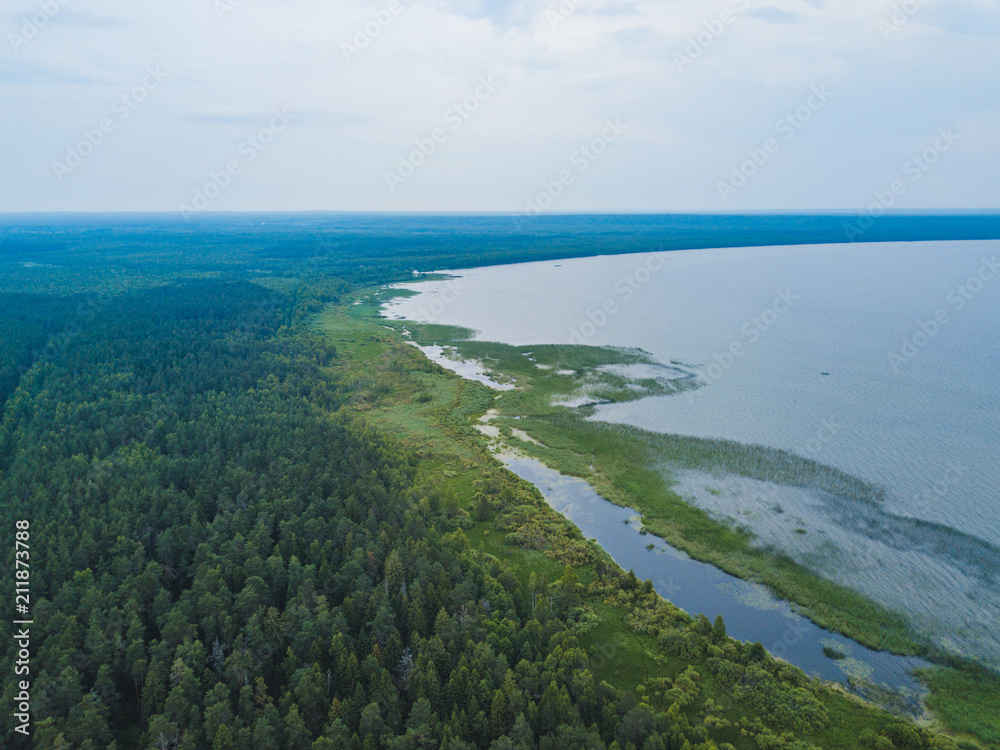 Pleshcheyevo lake landscape. Aerial view