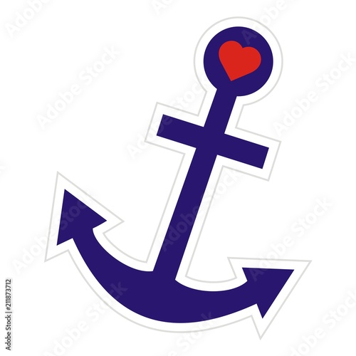 anchor and heart, single object, vector icon, label