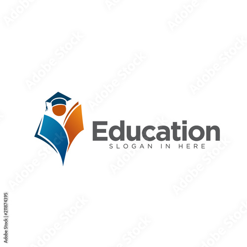 Book open like human with cap, success education logo