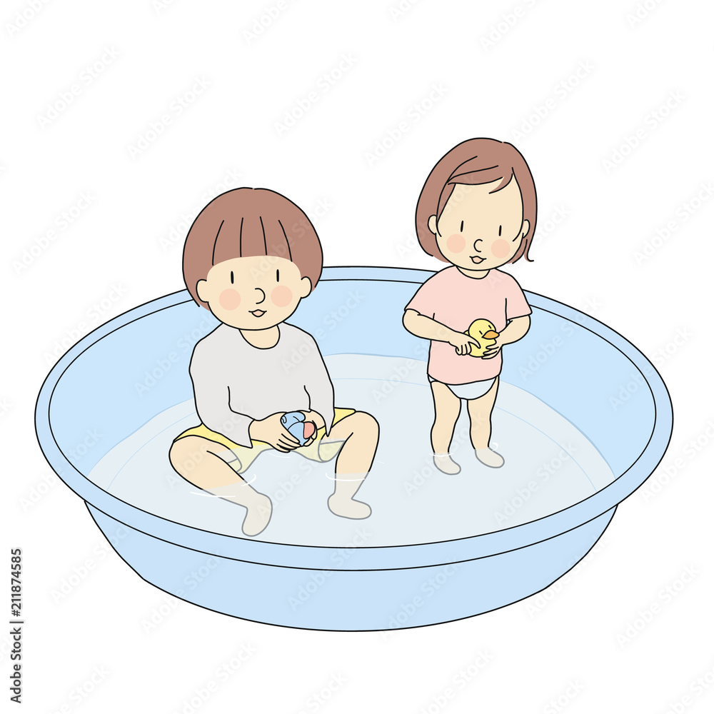 Vector illustration of brother and sister playing in inflatable swimming  pool. Early childhood development activity, child playing, family, happy  children day concept. Cartoon character drawing. Stock Vector | Adobe Stock