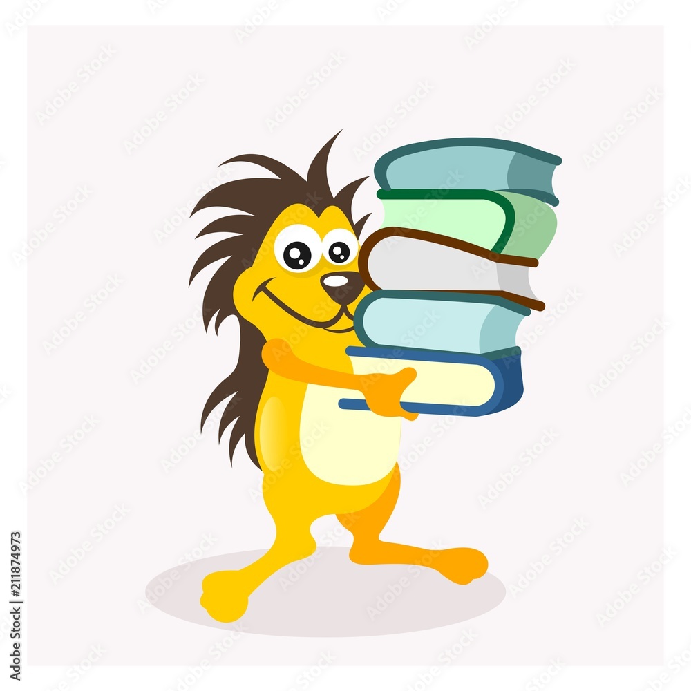 yellow librarian porcupine hedgehog mascot cartoon character Stock Vector |  Adobe Stock