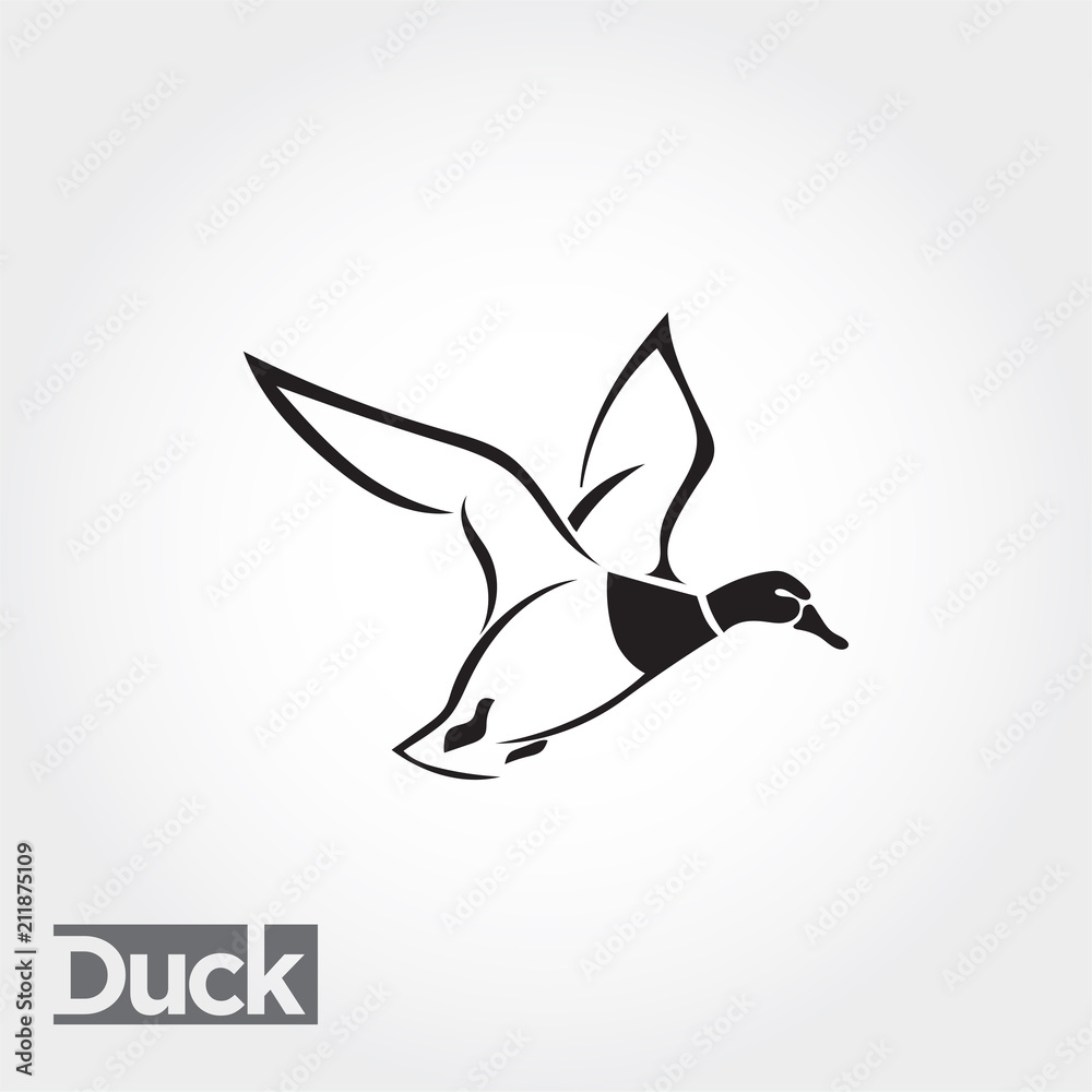 Fototapeta premium line art Flying duck, goose, swan landing logo