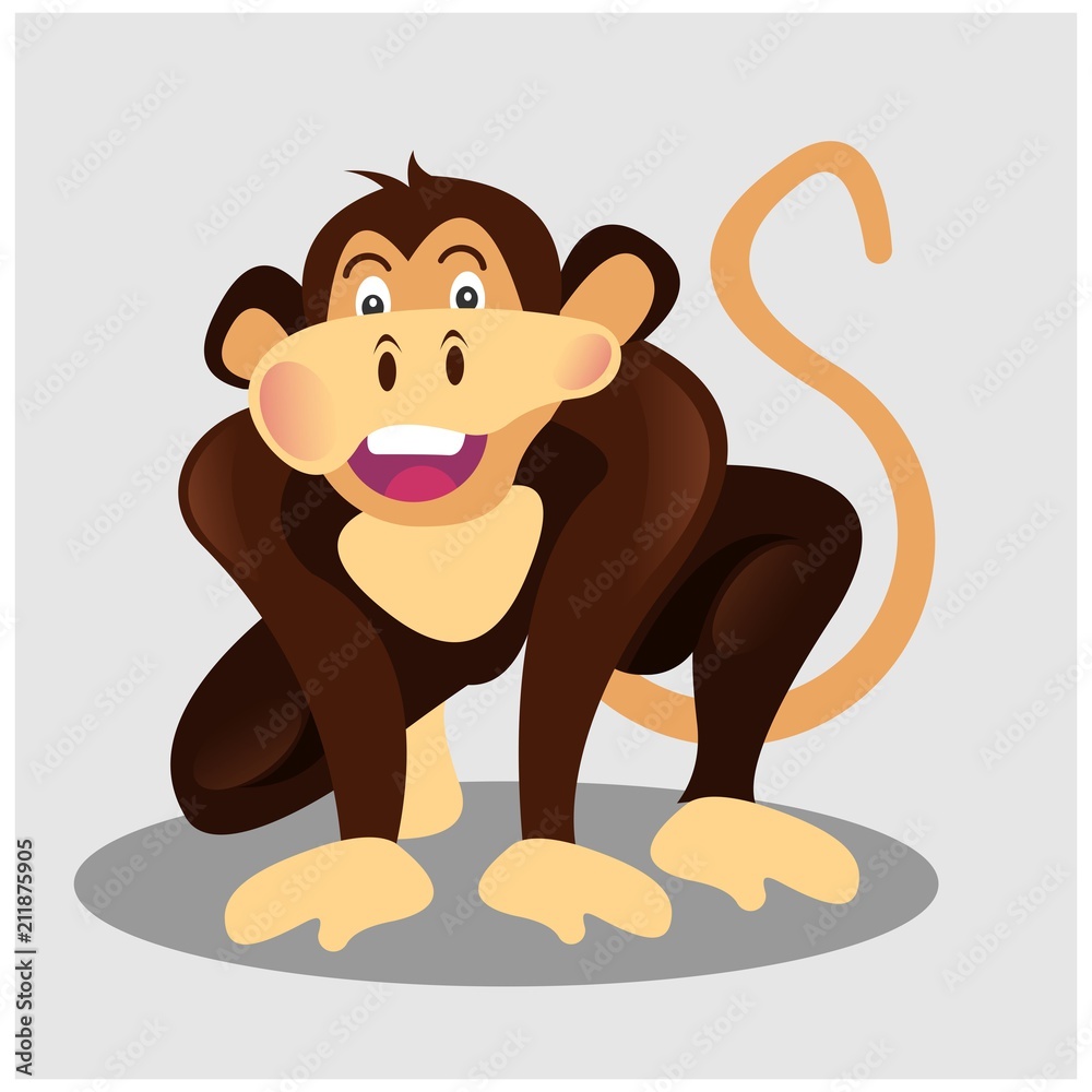 funny brown monkey ape chimpanzee primate mascot cartoon character Stock  Vector | Adobe Stock