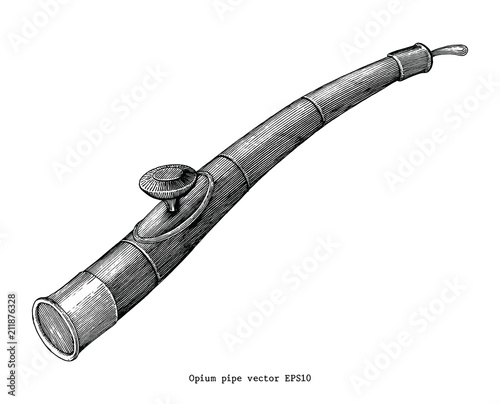 Opium pipe hand drawing vintage clip art isolated on white background
