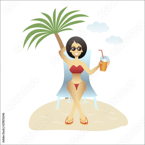Summer banner beautiful woman on vacation on beach