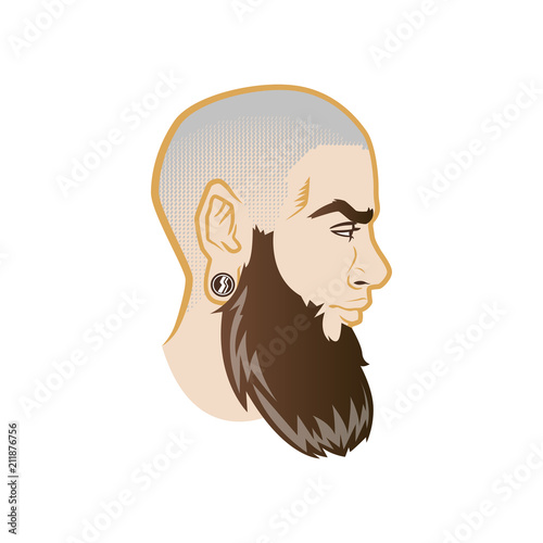 Vector bearded men face profile hipster head with haircuts, mustaches and beards. For Silhouettes or avatars, emblems and icons, labels