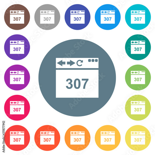 Browser 307 temporary redirect flat white icons on round color backgrounds