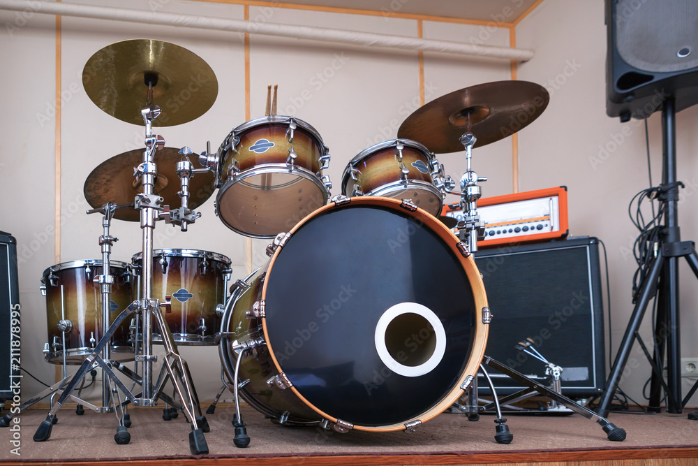 Obraz premium Sound studio room with drum kit.