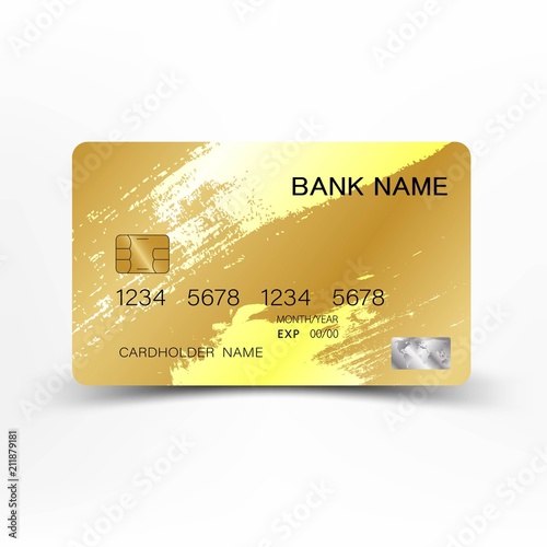 Luxurious credit card gold color on white background. Inspired by the bristles.