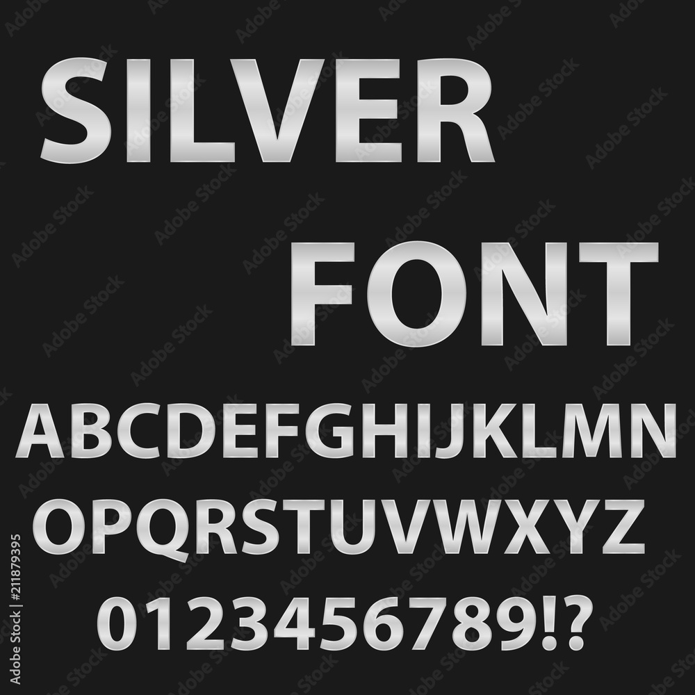 Font of silver color. English alphabet in silvery tones on a black background. Font of silver color. English alphabet in silvery tones on a black background.