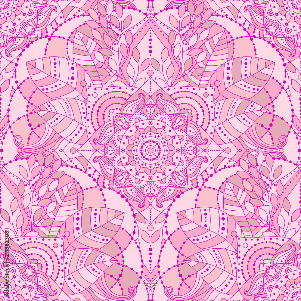 Seamless background with pink mandala. Gypsy, ethnic boho design, Indian or  Arabic motifs, arabesque tiled vector pattern. Stock Vector | Adobe Stock