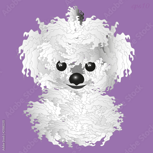 White fluffy dog
Shaggy animal kind animal with black eyes and nose, two fluffy ear vector illustration
