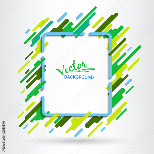 Green frame on a white background. Effect of motion of geometric elements. Futuristic abstract image. Stylish modern composition. Template for design projects. Vector illustration.