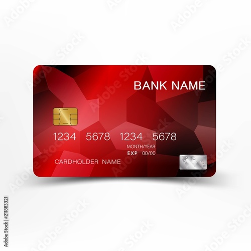 Realistic detailed red business card design. With inspiration from polygon.