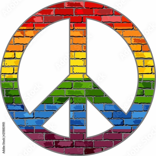 LGBT peace symbol in a brick texture - Illustration, 
Hippie symbol with rainbow flag inside