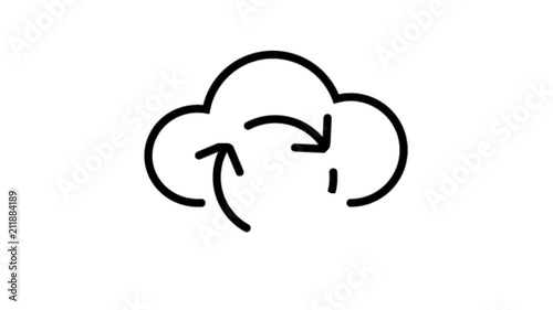 Cloud storage file sharing Animation Flat line icon stock video design drawing isolated on white symbol background