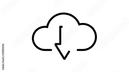 Cloud Upload, Download Animation Flat line icon stock video design drawing isolated on white symbol background