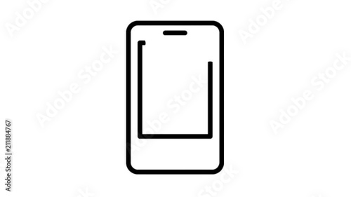 Smartphone Animation Flat line icon stock video design drawing isolated on white symbol background