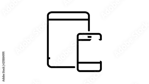 Devices Smartphone Laptop Tablet Animation Flat line icon stock video design drawing isolated on white symbol background