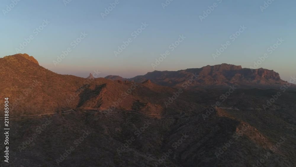 Aerial of Busy Arizona Highway in Arid Mountains Aerial of Busy Arizona Highway in Arid Mountains