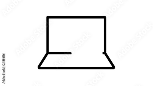 Computer Laptop Animation Flat line icon stock video design drawing isolated on white symbol background