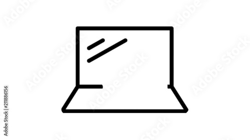 Computer Laptop Animation Flat line icon stock video design drawing isolated on white symbol background