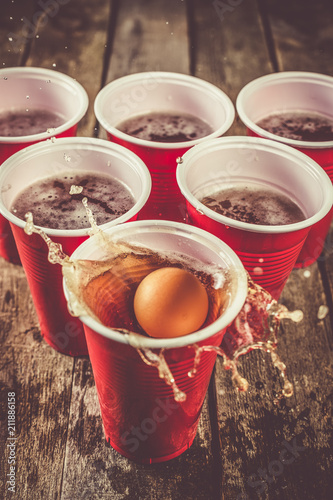 College party sport - beer pong table setting photo