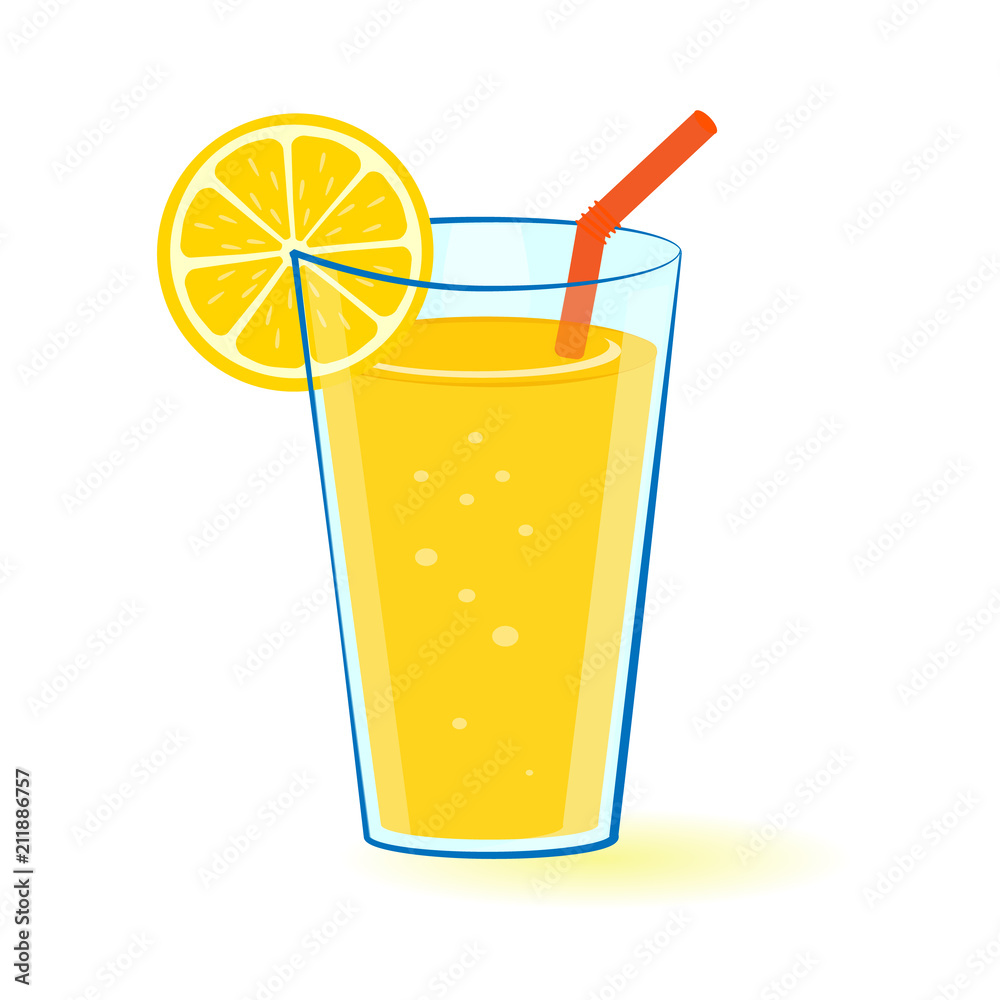 Glass of lemon's juice with lemon slice and a straw. Vector Glass of lemon's juice with lemon slice and a straw. Vector