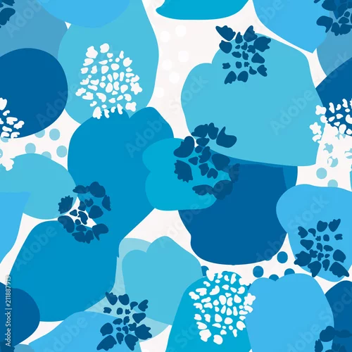 Tapety Organiczne bezszwowe streszczenie tło wektor, motyw botaniczny z stylizowane liście, kwiaty i proste kształty geometryczne. Wzór odręczne gryzmoły.