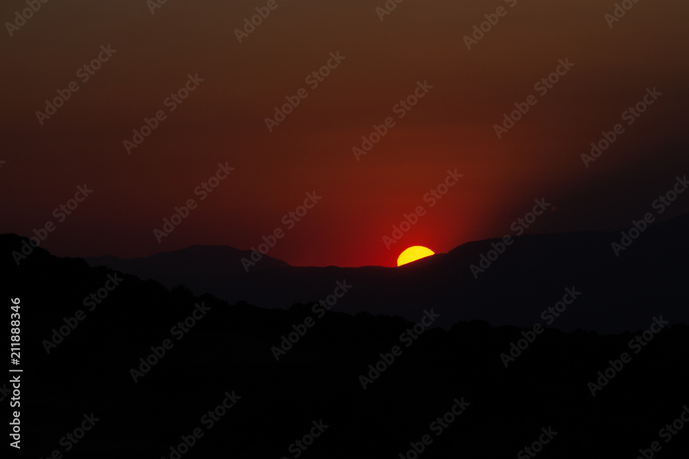 Granada, Spain; June 20, 2018: Sunset in the mountains of Granada