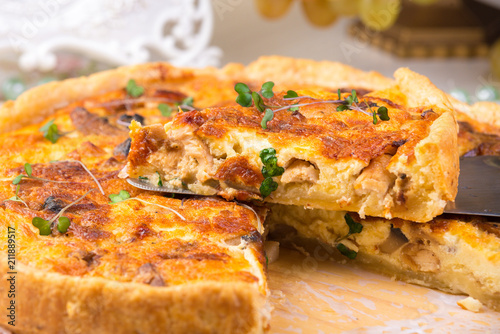 A chicken or turkey pot pie shot closeup.