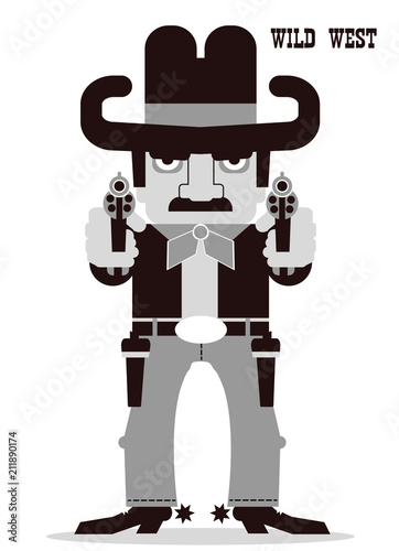 Сowboy aiming the guns. American Western man cowboy isolated on white