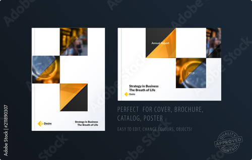 Brochure design rectangular template. Colourful modern abstract set, annual report with shapes for branding.