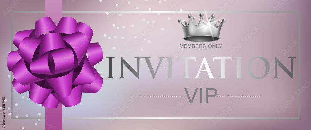 VIP invitation lettering with ribbon bow and crown. Party invitation ...